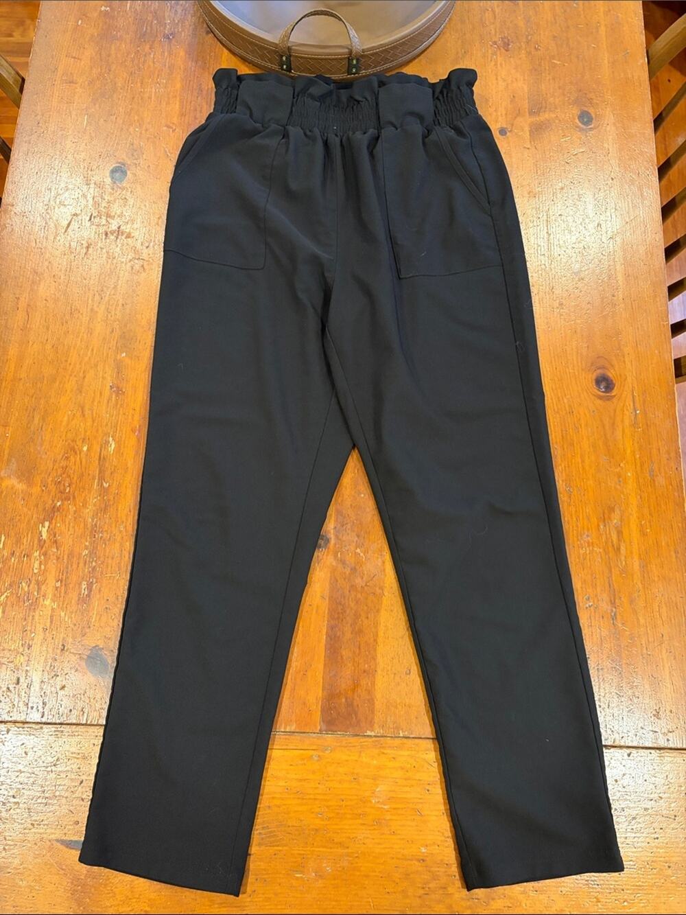 Grace Karin Black High-Waist Paperbag Trousers with Patch Pockets
